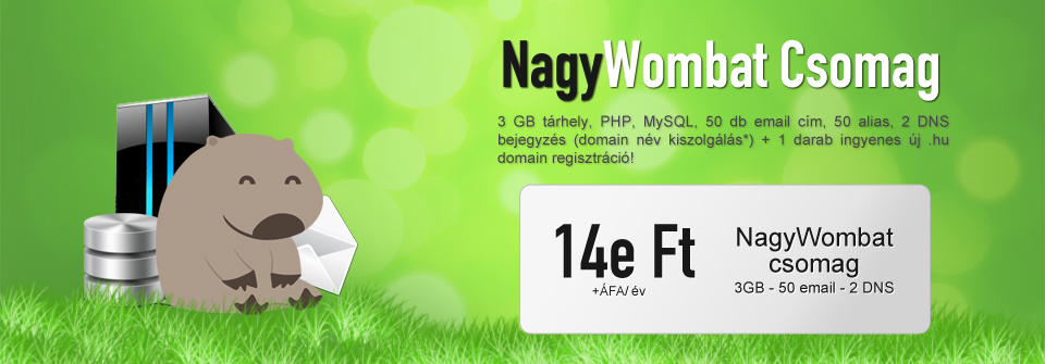 Hosting - NagyWombat Csomag - 14000Ft + ÁFA / év