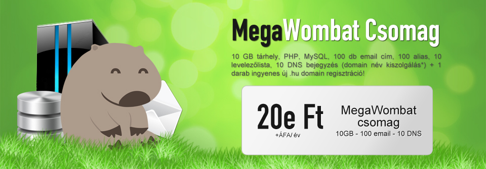 Hosting - MegaWombat Csomag - 20000Ft + ÁFA / év